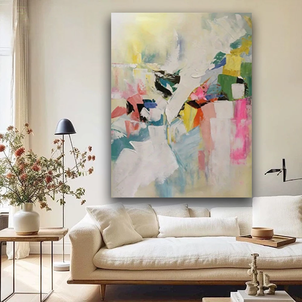 Fashionable Wall Decoration Murals, Wabi Sabi Style Large-Scale Handmade Oil Paintings, Colored Abstract Canvas Art, Home Aesthe