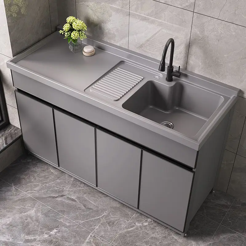 Stainless steel honeycomb aluminum balcony laundry cabinet combination laundry pool with washboard quartz stone bathroom cabinet