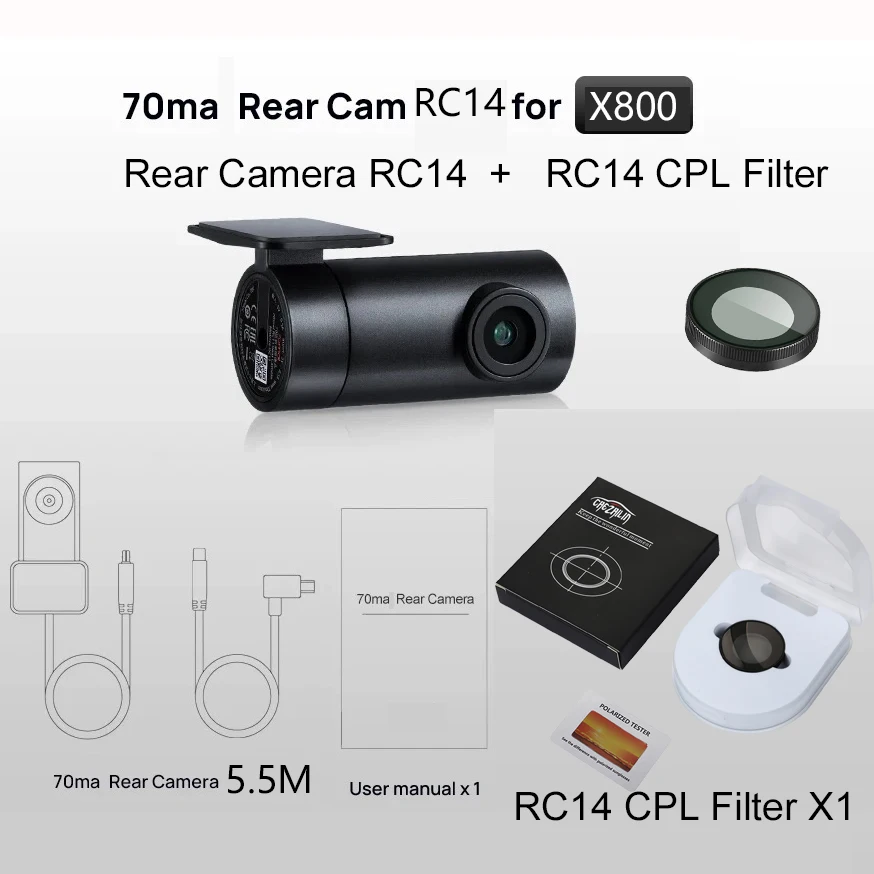 for 70mai Rear Camera RC14 ONLY for 70MAi x800 m800 Car DVR and Support Parking Recording for 70mai Rear Camera RC14 CPL Filter