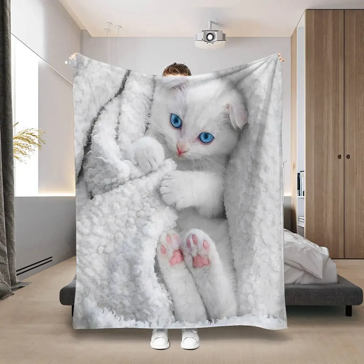 Cute Fluffy Kitten Photo Blanket Throw Cozy Pet Lover Gift for Couch Bedding