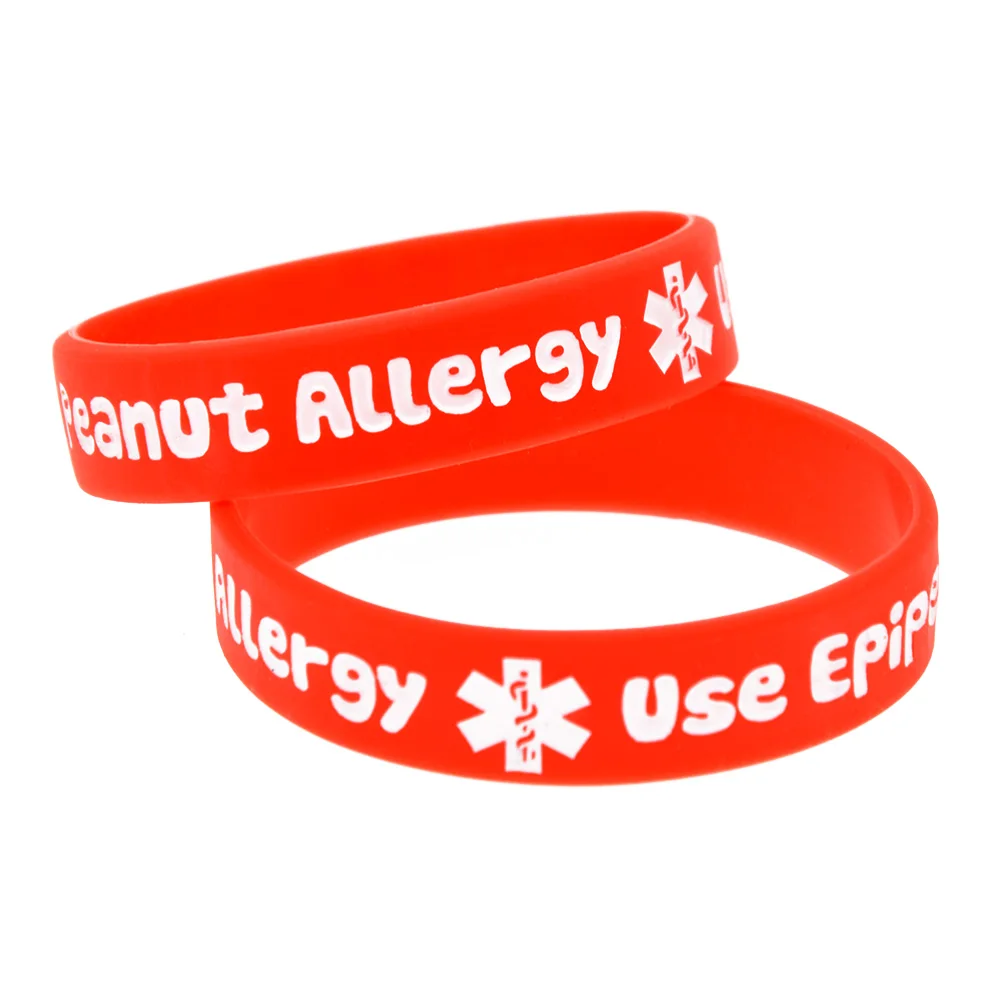 1PC/4PCS Small Size Silicone Peanut Allergy Alert Wristband Medical Rubber Bangle for Safety