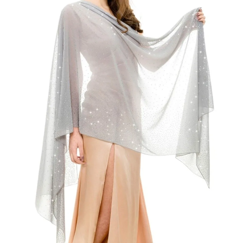 

Rhinestone Women Chiffon Shawl Soft Breathable Sparkling Sheer Wrap Solid Color Thin Party Scarf