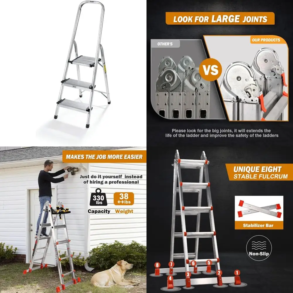 Ultralekka aluminiowa drabinka 3-stopniowa, przenośna i wytrzymała do użytku domowego i na zewnątrz