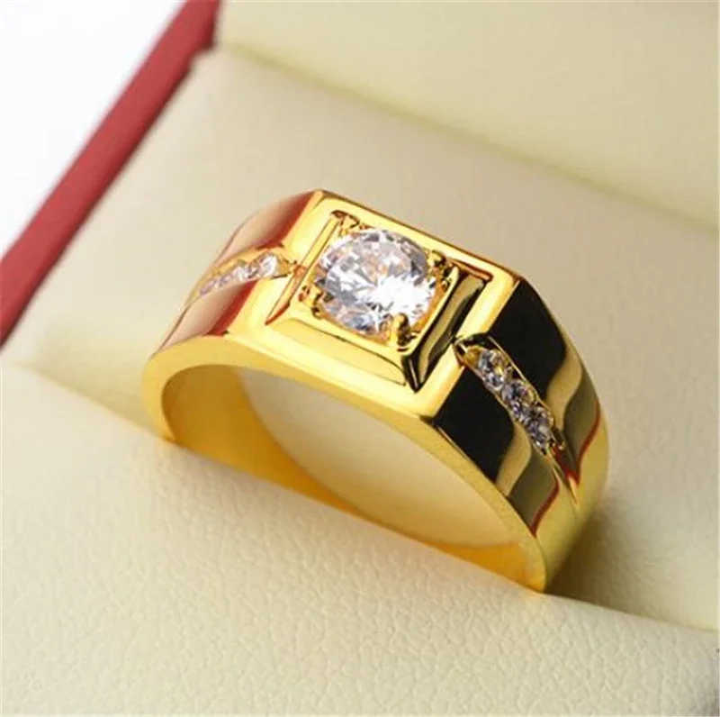 Fashion jewelry Men Engagement 14K Gold Filled ring 1ct Stone 5A Zircon Birthstone Wedding Band Ring for men Wholesale