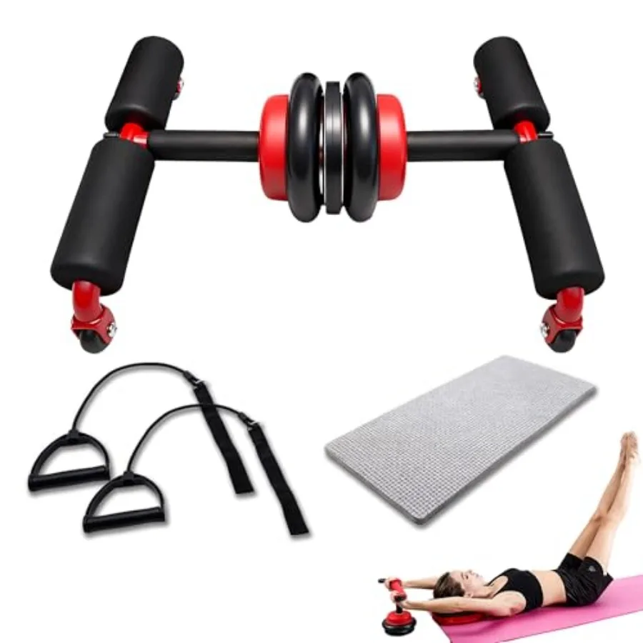 

Multifunctional Ab Wheel Roller with Resistance Bands Knee Pad Detachable Abdominal Exercise Wheel with Suction Sit-Up Bar for