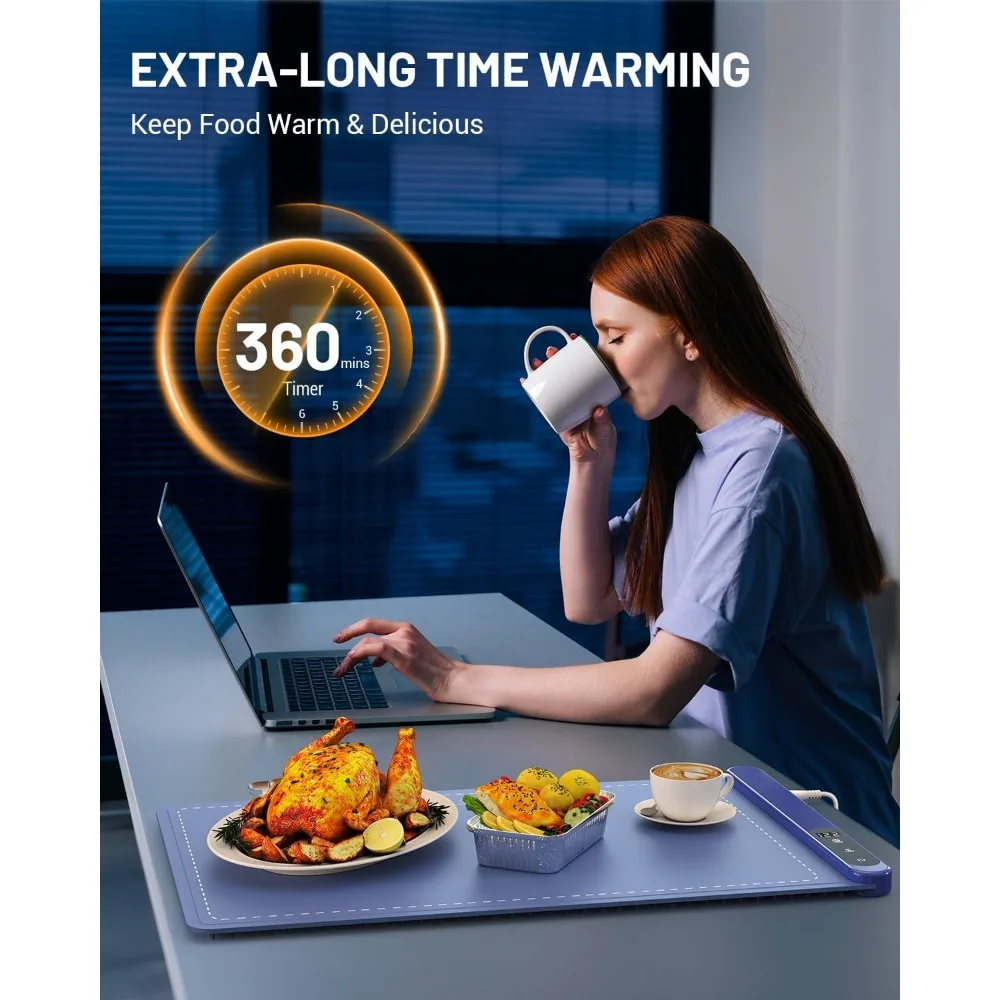 Electric Warming Tray, 6 Temperature Modes & Upgraded Graphene Full Surface Heating, Portable Warming Mat for Food