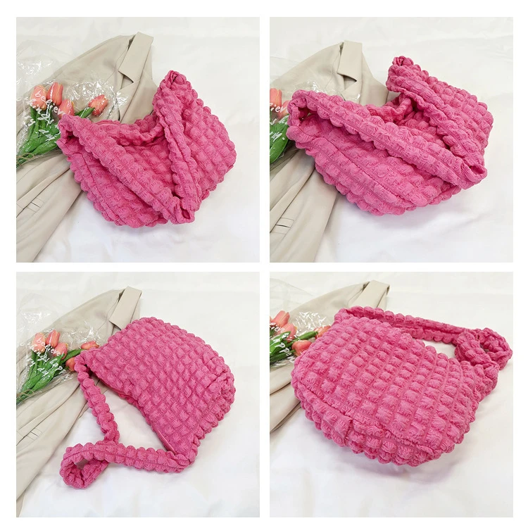 Large Capacity Shoulder Embroidered Plaid Quilted Crossbody Bag Underarm Bag Tote Bag Pleated Bubbles Handbag