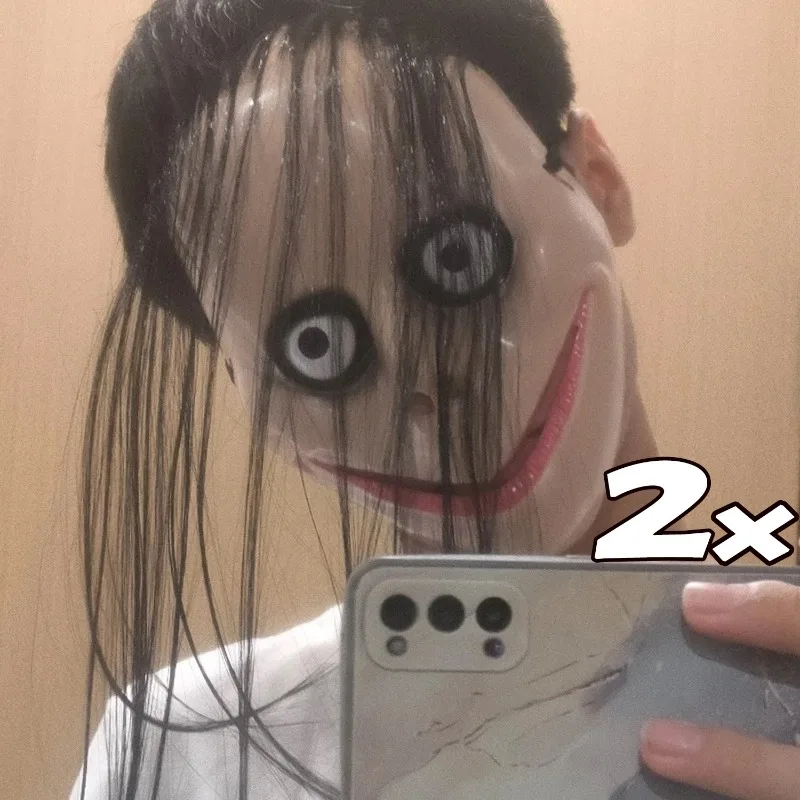 

1/2Pcs Smiling Demons Horror Face Masks for Men Women Halloween Props Party Masquerade Mask Funny Scary Cosplay Long Hair Mask