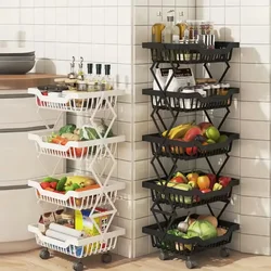 Movable Kitchen Fruit Basket Stackable Crevice Vegetable Storage Cart Floor-Mounted Multi-Layer Shelf Folding Rack Trolley Cart