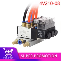 12/24V DC 110/220V AC Multi Option 4V210-08 Pneumatic Solenoid Valve Block With Muffler Fitting Base Manifold 2/3/4/6 Way