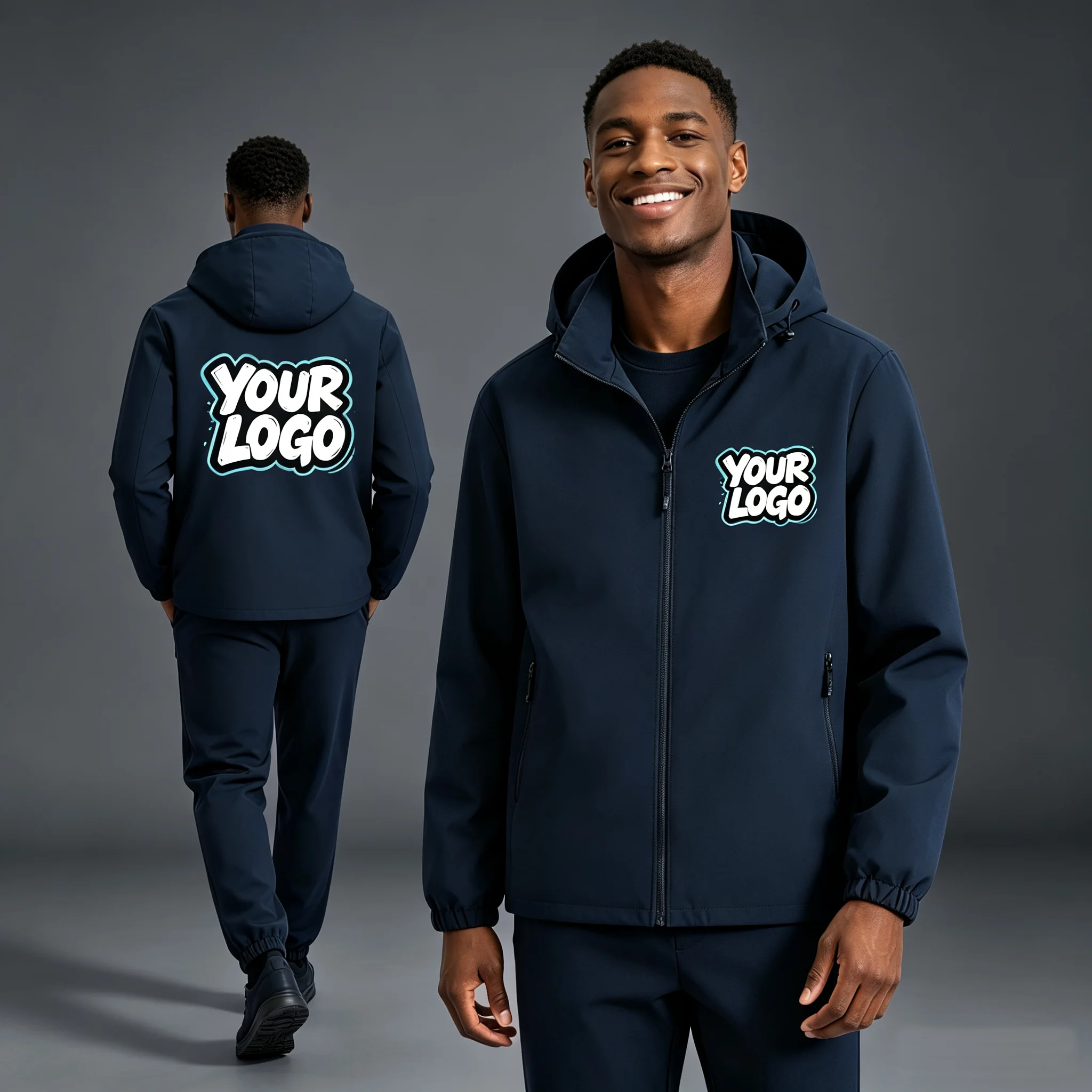 Custom Print Logo Full Zip Hooded Jacket Men Windproof Waterproof Soft Shell Coat Outdoor Working Casual Hooded Windbreaker