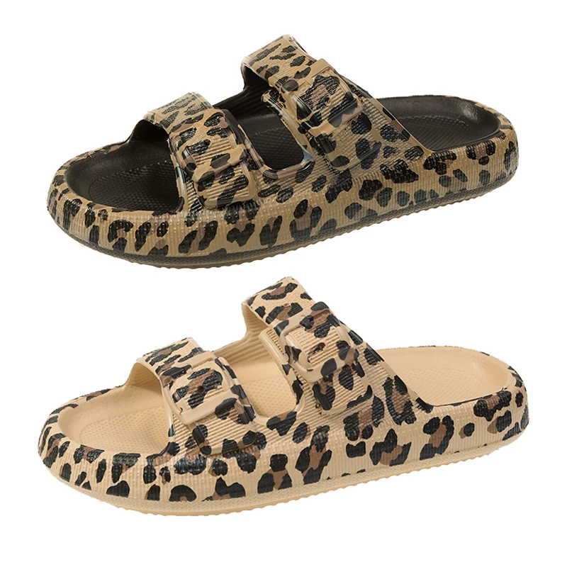 2024 Slippers Women\'s Leopard Print Platform Slippers Casual Thick Sole Indoor Home Sandals Unisex Beach Shoes Men Hole Shoes