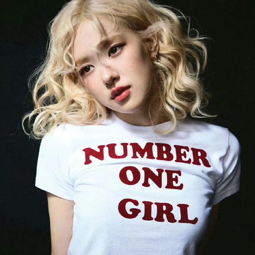 KPOP ROSE NUMBER ONE GIRL Letter Printed Cotton T-shirt Fashion Round Neck Loose Short Sleeve Rosie Concert Clothes Fans Gift