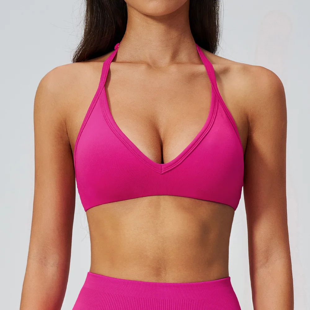 Sports Bra Seamless Women Halter Neck Yoga Bra Quick Drying Running Pilates Workout Top Halter Neck Shockproof Sports Underwear