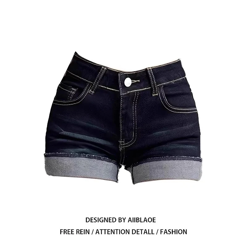 ZHIZOU Women Blue Denim Shorts Streetwear Vintage 2000s Y2k Gyaru Jeans Shorts High Waist Hot Cowboy Pants Shorts Clothes Summer