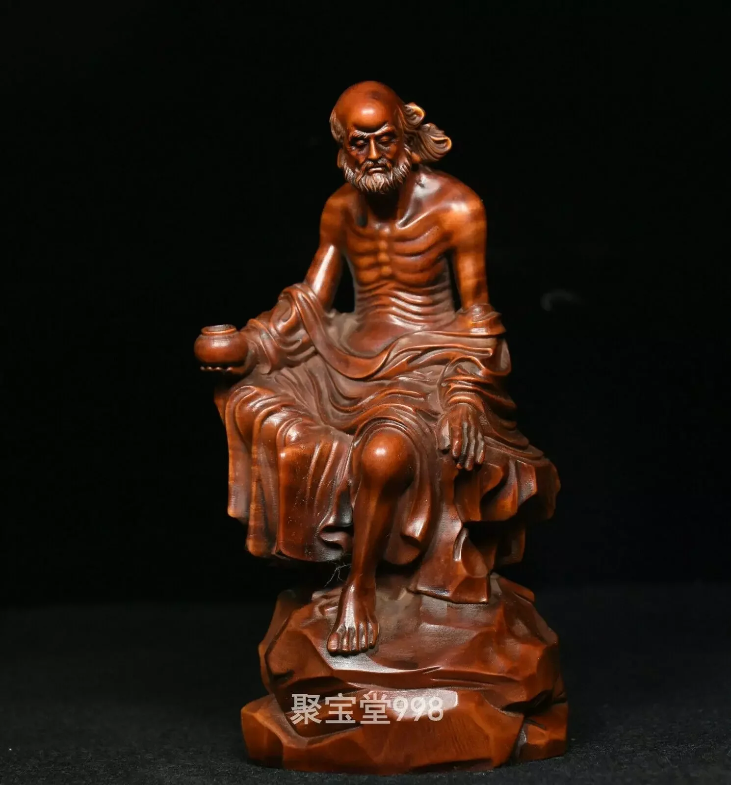 

Old Chinese Boxwood Wood Carved Sit Arhat Damo Bodhidharma Dharma Buddha Statue