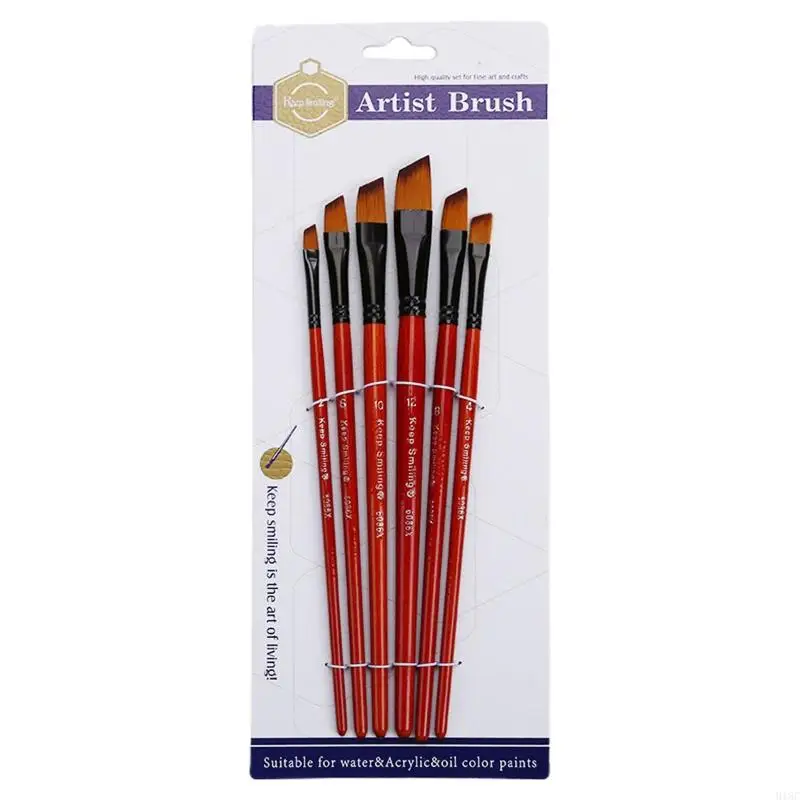 

918C 6X Angled Acrylic Painting Brushes Artist Paintbrushes for DIY Crafts Canvas