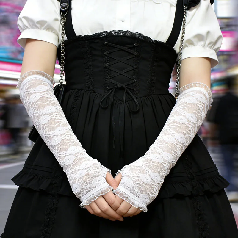 

Summer Women's Sleeves Long Lace Sunscreen Driver's Half Finger UV Resistant Lace Sexy Evening Gloves