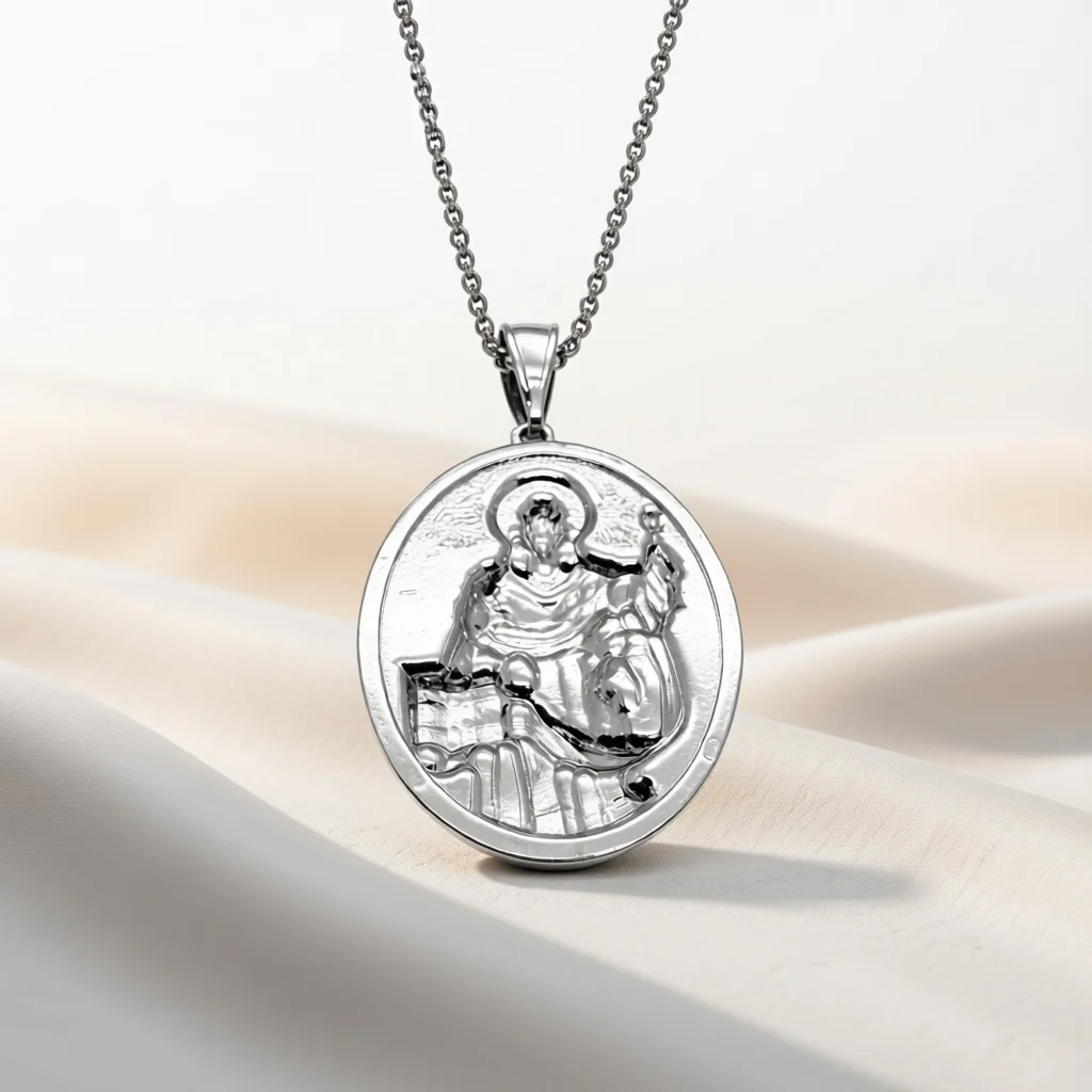 Saint Dominic Oval Relief Medal Pendant Necklace Silver Twisted Chain Catholic Jewelry Gift For Devout Religious Believers