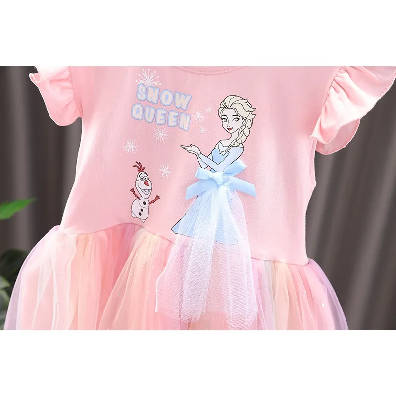 Robe princesse Elsa à manches courtes pour fille de 3 à 9 ans, tenue de soirée mignonne, dessin animé Frozen, à la mode, été 2024