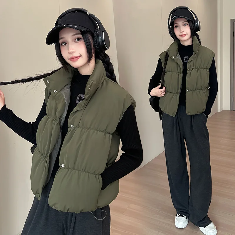 PInkyIsBlack 2025 New Winter Sleeveless Vest Jacket Female Down Cotton Vest Coat Puffer Waistcoat Stand Collar Short Outwear