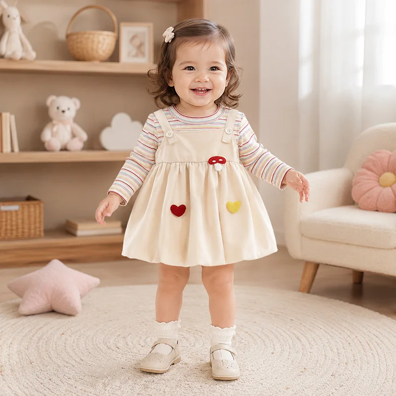 Baby Girls Princess Dress Spring Autumn Long Sleeve Kids Dresses Striped Cute Mushroom Toddler Outfit Baby Girl Clothes 73-110cm
