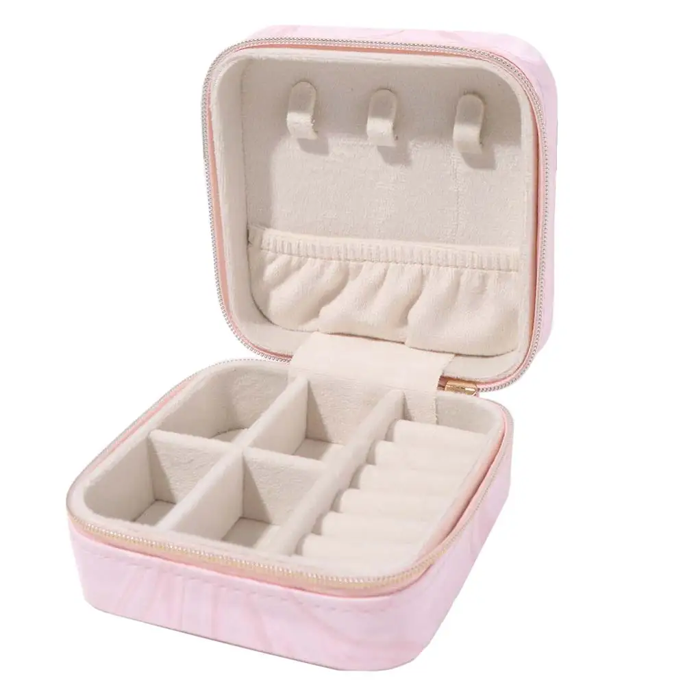 

Fashion Portable Jewelry Storage Box Mini Organizer Earrings Necklace Ring Jewelry Box Layered Zipper Jewelry Display Case Home