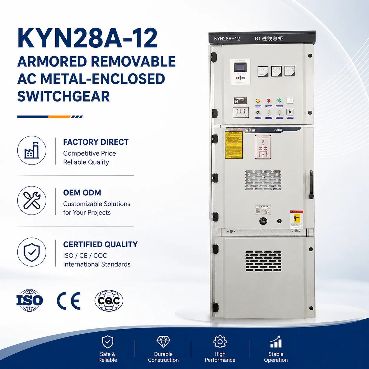 KYN28A-12 High-voltage Switchgear Metal IP4X Protection Industrial Use Complete Assembly with Incoming/Outgoing Lines