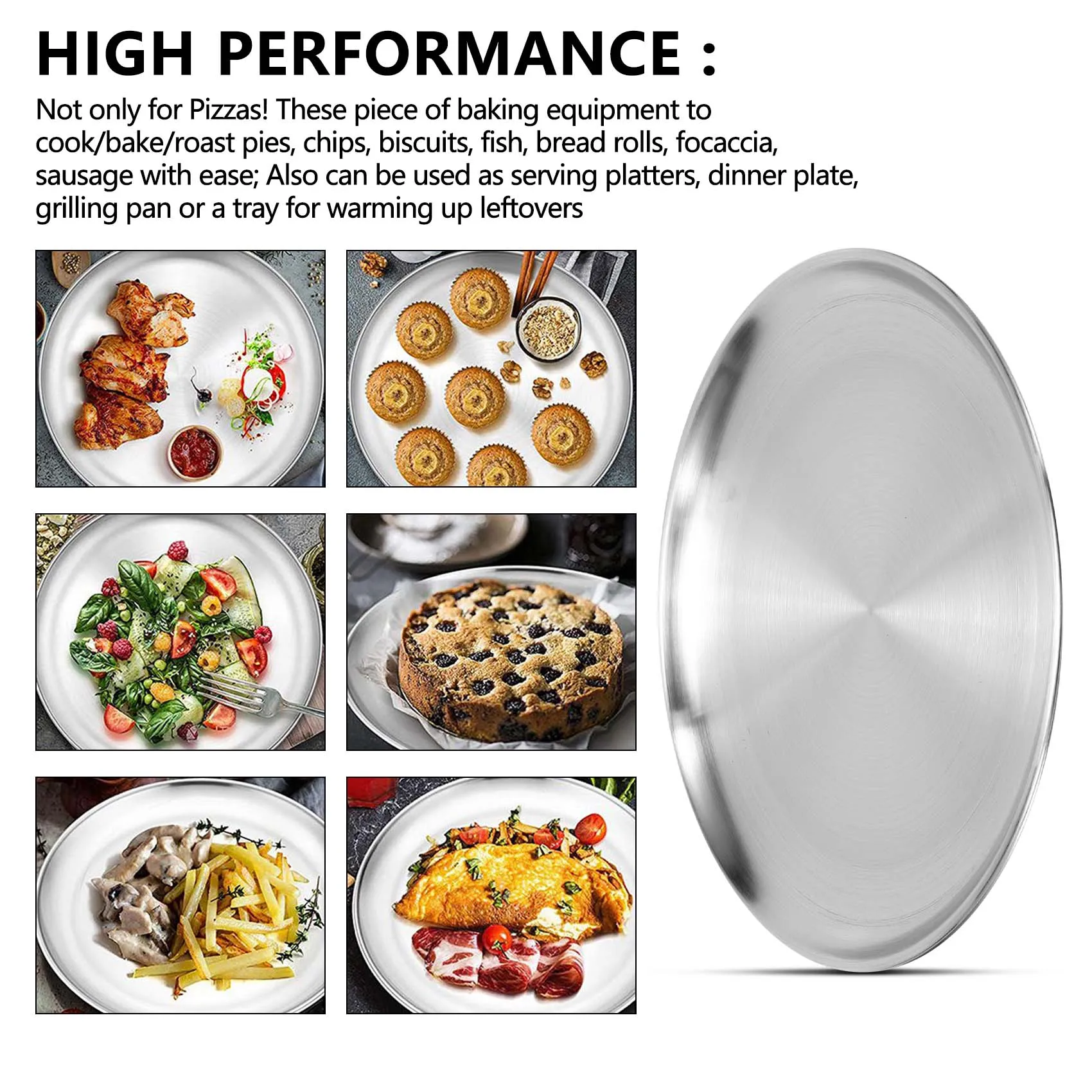 ABKY-4 Pack 12 Inch Pizza Tray,Stainless Steel Pizza Oven Baking Tray,Round Pizza Baking Sheet,For Baking Roasting Serving