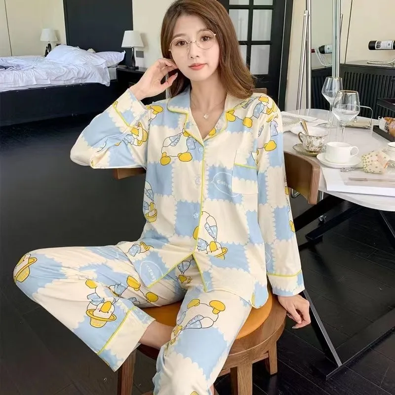 2024 New Women's Pajamas Autumn Long Sleeve Loose Large Size Loungewear Set Cute Cartoon Homewear Cardigan Spring Sleepwear Suit