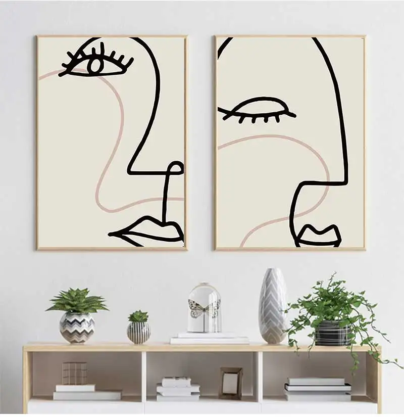 Human Face Curve Abstract Retro Posters and Prints Nordic Minimalist Canvas Painting Wall Art Pictures Home Decoration