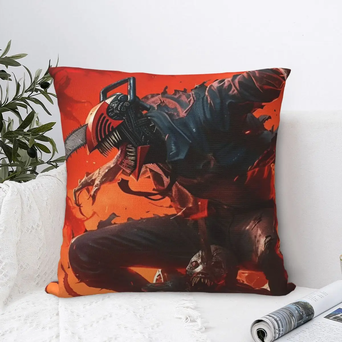 Anime Chainsaw Man Square Pillow Covers Bed Car Cushion Cover Creative Throw Pillow Case 40*40