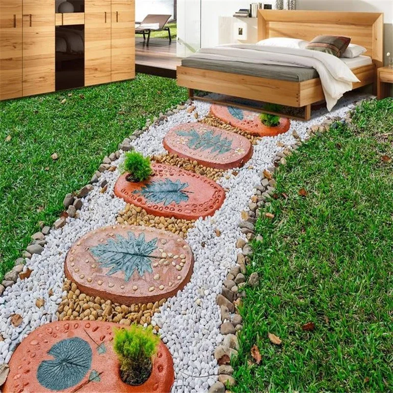 beibehang self-adhesive floor mural Green lawn stone modern bedroom wall paper 3d floor tiles photo wallpaper 3d floor painting