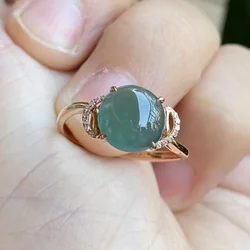 New in inlaid natural ice chalcedony oval flower rings for women adjustable opening light luxury ethnic style jewelry gift