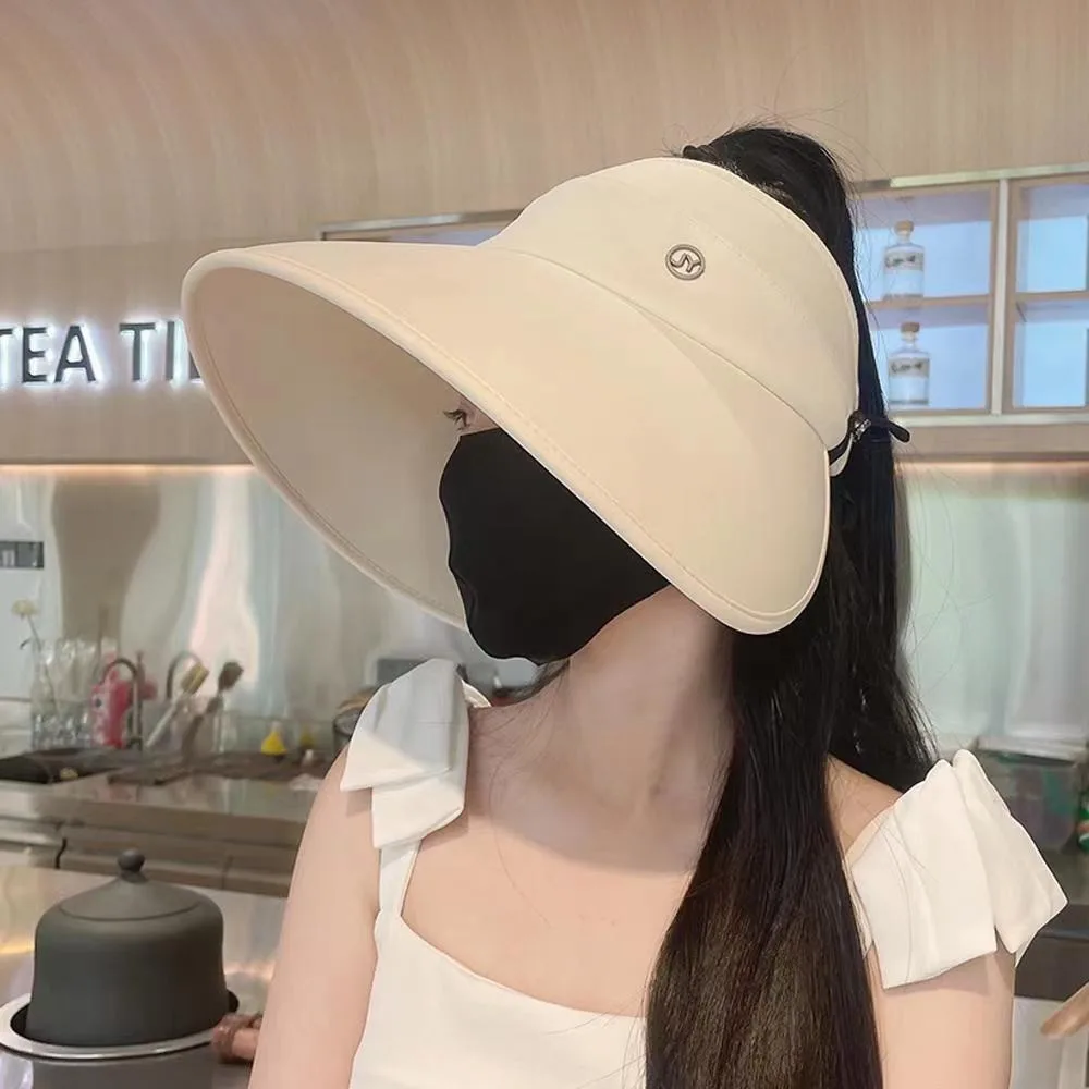 

Summer Women Sun Hat Empty Top Large Brim Beach Fisherman Hats UV Protection Easy Storage Sunscreen Visors for Outdoor Travel