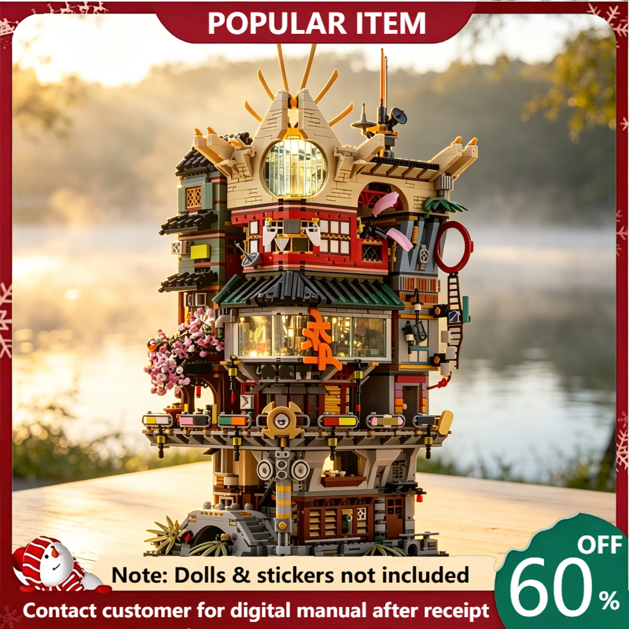 6323PCS MOC Multi Layer Oriental Urban Tower Building Blocks Fantasy Asian Architecture Model DIY Assembly Gifts for Adults