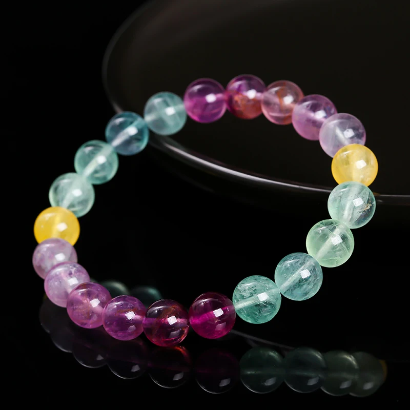 JD 5A Natural Stone Muticolor Rainbow Fluorite Bead Bracelet Women Reiki Healing Lucky Stretchy Mala Bangles Crystal Jewelry view 3