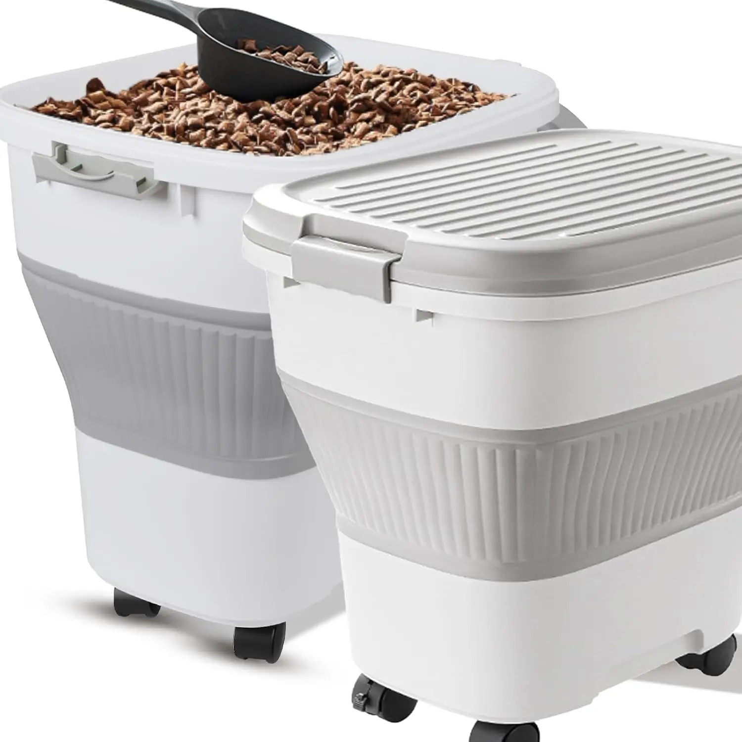 

Складной контейнер для хранения корма для домашних животных, 2 упаковки с лопаткой, сохраняет сухую корму свежести, легко перемещаемый для собак, кошек, птиц