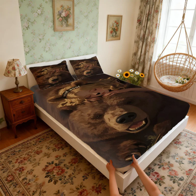 Parure de draps ajustés imprimée « Bear Companion Girl » de la 3ème saison de Euphoria, sans garnitures, avec housse de matelas élastique
