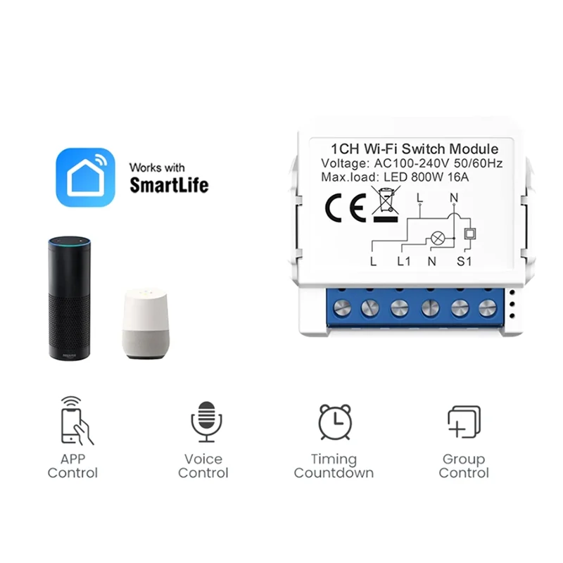 

A10R Tuya Smart Wi-Fi Выключатель света 2-стороннее управление Мини-выключатель управляемый Яндекс Alexa Google Home Простая установка