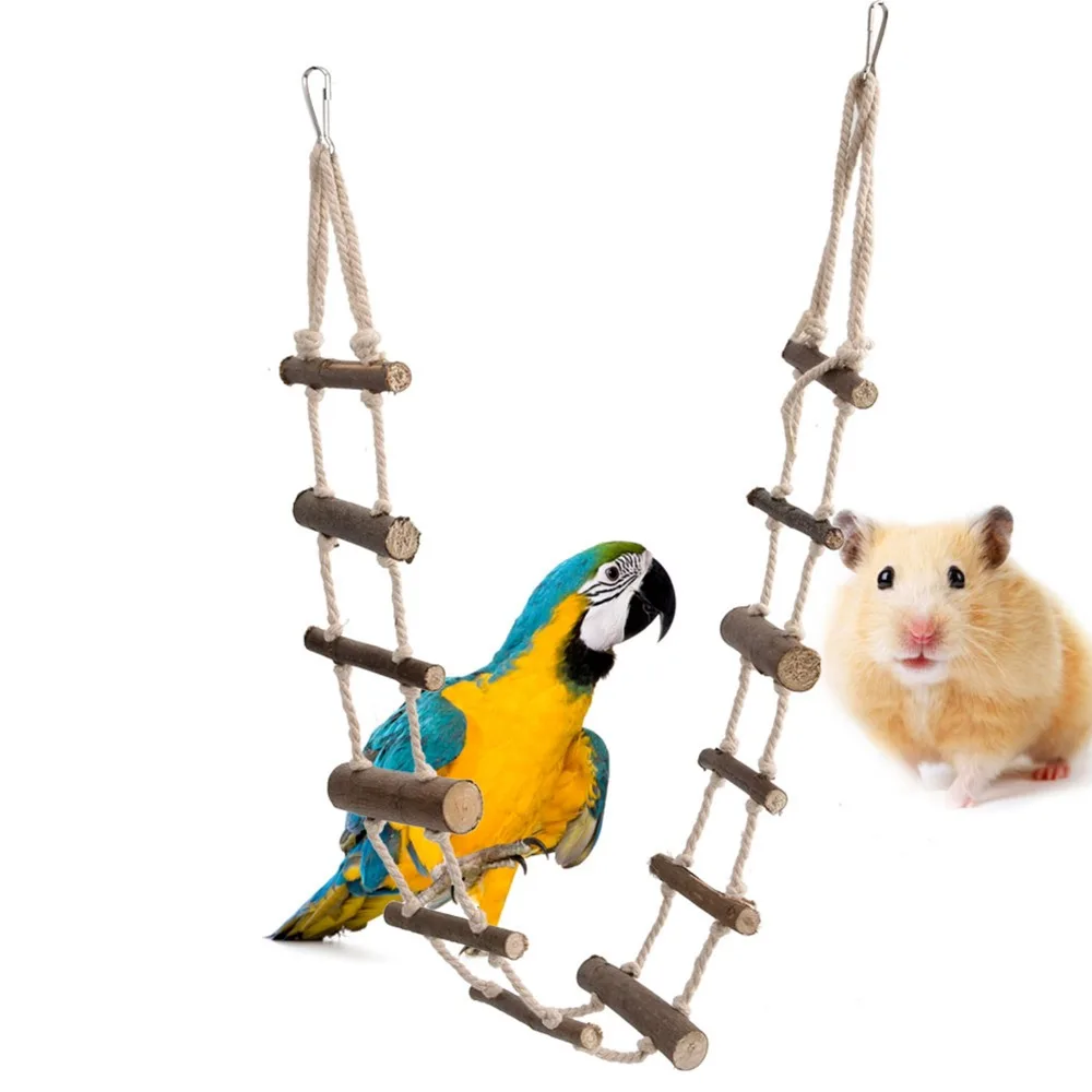 Convenient Wood Pet Climbing Ladder 100cm/39.4in Hemp Rope Connection Small Pet Toy Wooden Pet Ladder Hamsters