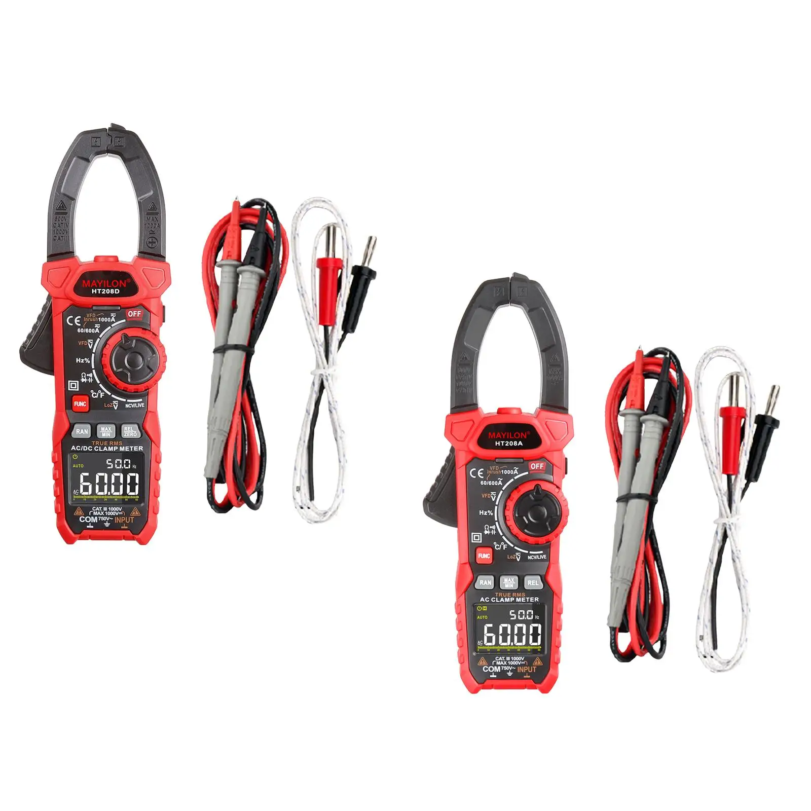 Imagem -02 - Hand Held Clamp Meter Resistência de Corrente 6000 Contagens Medida T-rms Voltage Tester Voltímetro Ht208d Ht208a