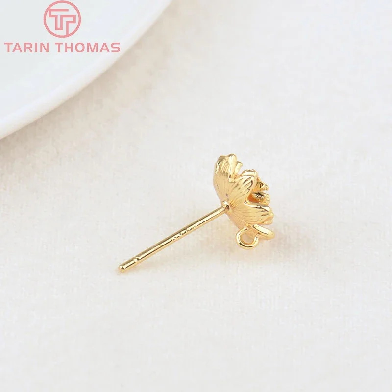 (2496)6PCS Flower 9MM Hole 1MM 24K Gold Color Brass Flower Stud Earrings High Quality Diy Accessories Jewelry Findings