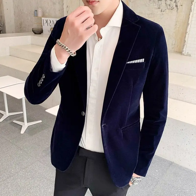 

3-A183 Slim-fit Fashion Corduroy Men's Casual Suit Single-piece Jacket Casual Gold Velvet Suit suit Men