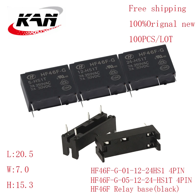 

Free shipping 100pcs Power relay HF46F-G-005-HS1 HF46F-G-012-HS1 HF46F-G-024-HS1 5VDC 12VDC 24VDC 7A 250VAC 4PIN Original New