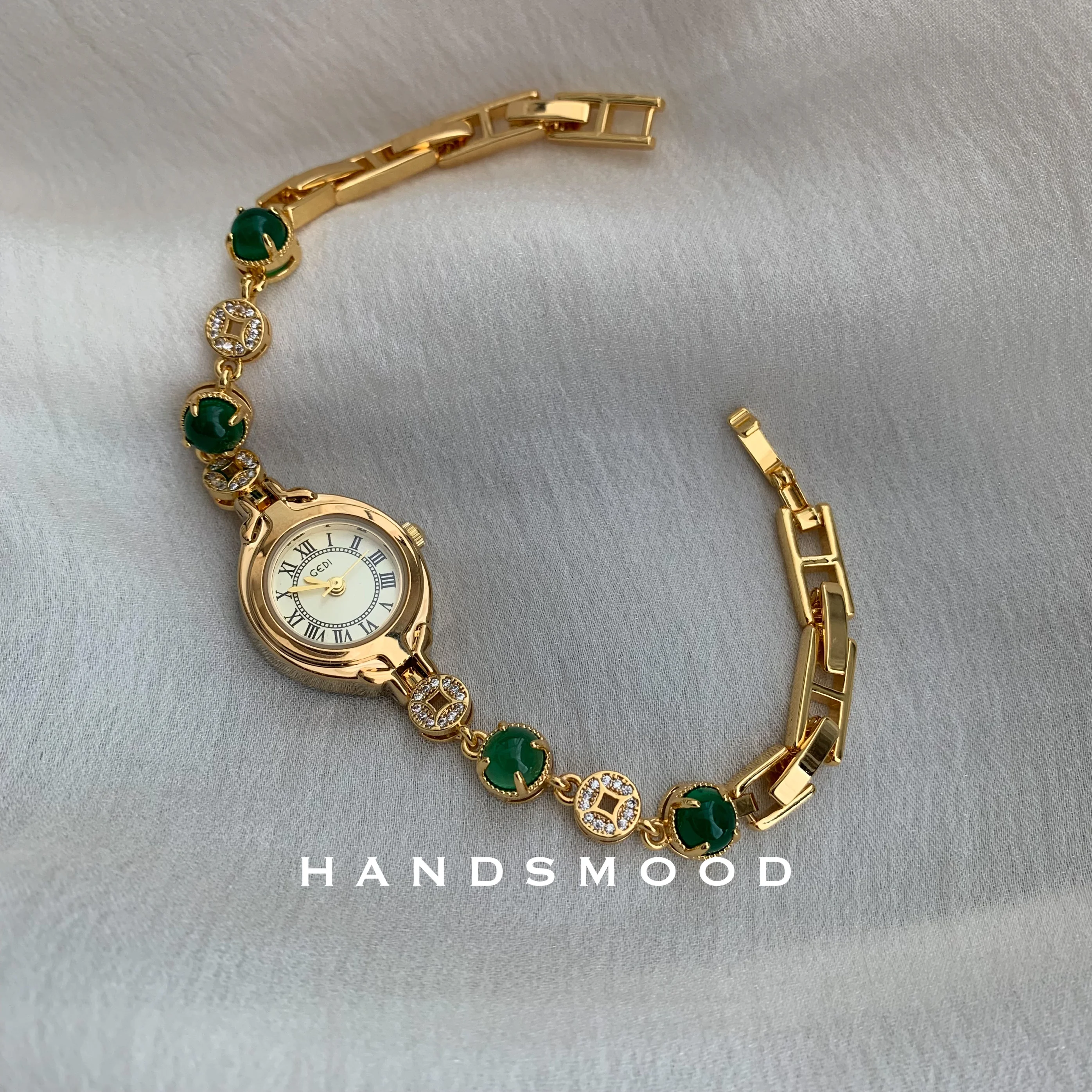 New luxury green chalcedony gold small dial exquisite ladies quartz watch female high quality watch gift jewelry for women