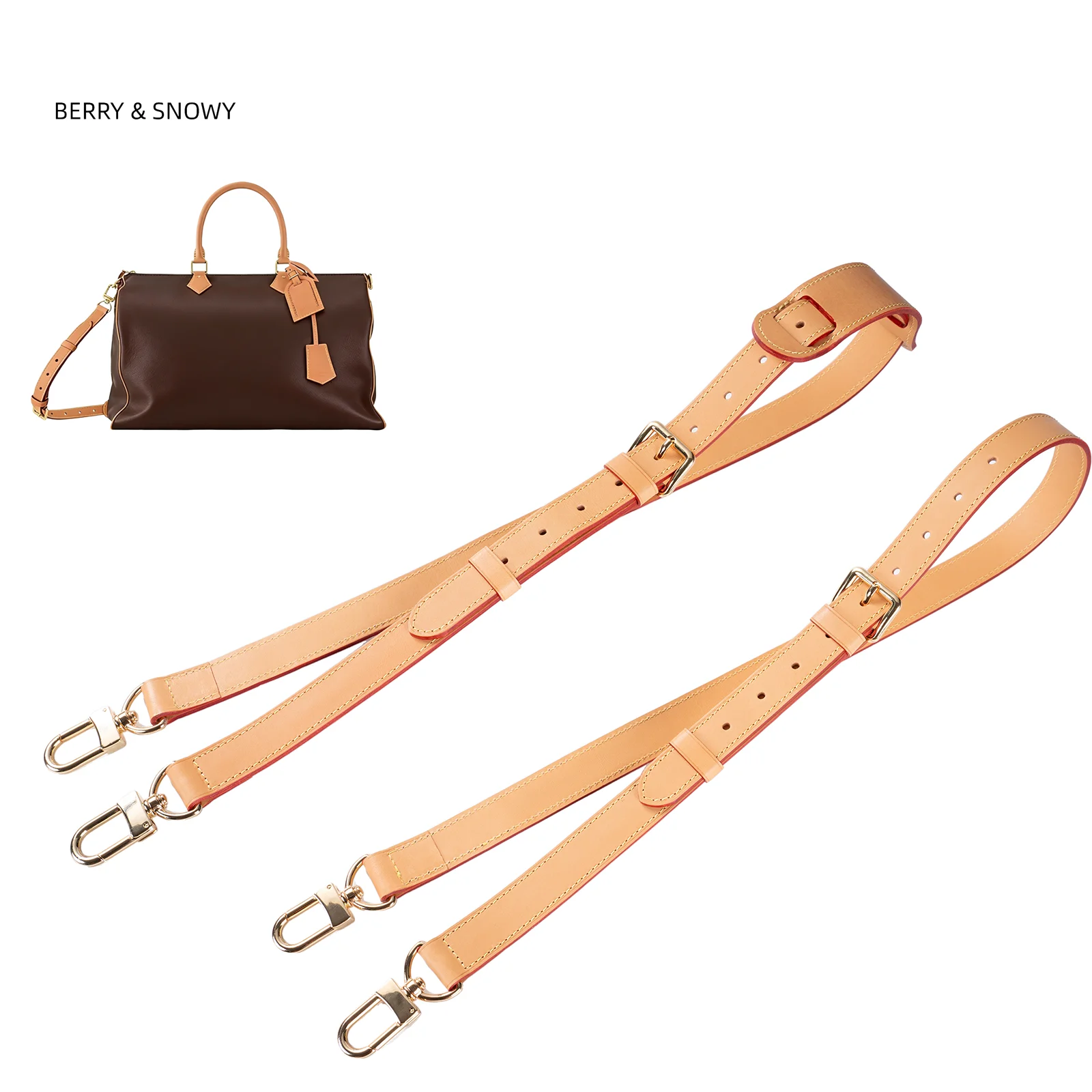 

Berry&Snowy Genuine Vachetta Leather Crossbody Strap Adjustable Replacement for Keepall Speedy Bag Women's Luxury