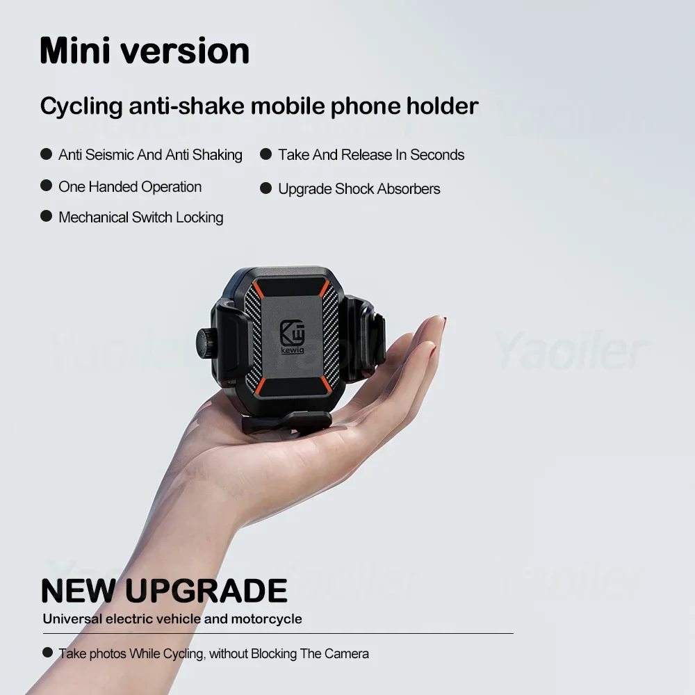 Kewig Mini Motorcycle Phone Holder 15W Wireless Charger with Shock Absorber Support USB Fast Charging Cellphone Fork Stem Mount