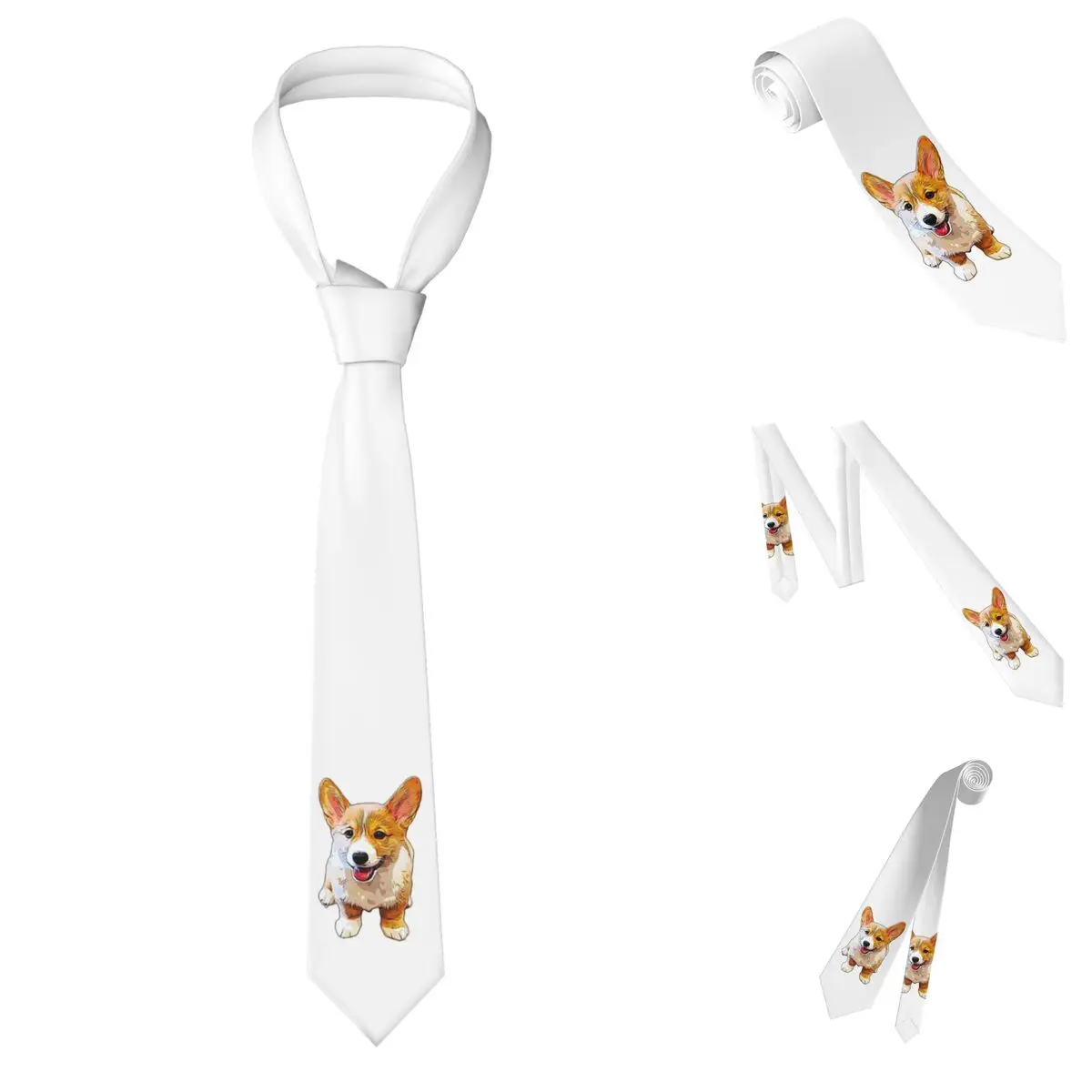 Corgi Welsh Pembroke Corgi Puppy Dog Necktie for Men Silk Polyester Slim Neck Ties Party Suits Tie Casual Gravatas