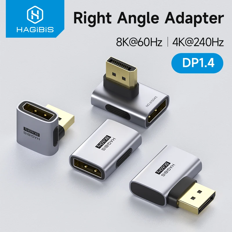 Hagibis DisplayPort Adapter Right Angle 90 Degree Male to Female DP1.4 Connector Cable Extension Conventer 360Hz for PC Laptops